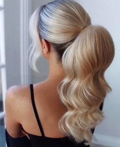 Wedding Wrap Ponytail Human Hair Remy 613 European Ponytail Hairs body wave 100% Natural blonde Pony tail Clip in Extensions 120g diva2