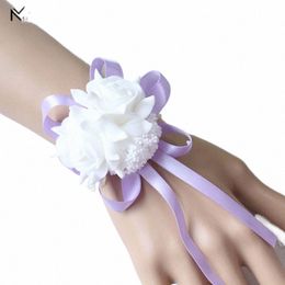 Bracelet de corsage de poignet de mariage FRS bracelet Bridesmaid Sisters Hand Frs Ribb Roses Planificateur de mariage artificiel Y3JK #