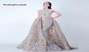 WeddingDressmall Long High Neck Glitter Saoedi -Arabische vrouwen avondjurken met afneembare rok Avondjurken Custom Made5971006