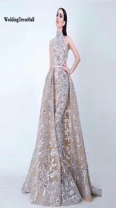 Weddingdressmall Long High Neck paillettes Saudi Arabe Femmes Robes de soirée avec jupe détachable Avondjurken Custom Made8589892