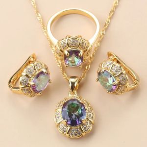 MEDIALPARTYCHRISTMES CADEAU AAA Rainbow Stone 2024 Bijoux à tendance avec accessoires de femmes africaines plaquées d'or 18k 240419