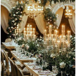 Bodas centros de mesa claros camino plomo piso velas titular 8 cabezas sin luz LED vela Elegante centro de mesa piezas boda candelabros de cristal senyu624