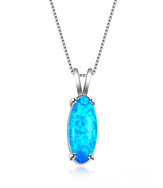 Bijoux de mariage LuckyShine 1 pièces magnifique Style Fine bleu ovale véritable opale pierre précieuse argent mode femmes charme collier pendentif 4902329