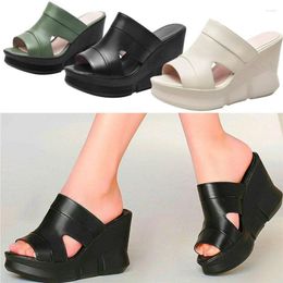 Wedge Platform Leather Goth echte hoge sandalen dames punk hakken slippers open teen dia op feestpompen 34 35 36 37 38 39 40 332 190 2022579