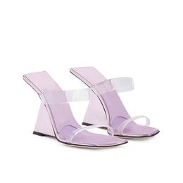 Pantoufles compensées à bout carré Mules en PVC Glissières à enfiler Sandales à semelle extérieure en cuir de veau mules pour femmes chaussures de marque de luxe chaussures d'usine avec boîte