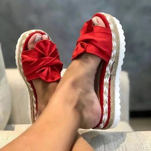 Wedges Platform Slippers Zomer 521 Women Mid Heel Bow Tie Peep Toe Fashion Slides Beach Outdoor Ladies Shoes Zapatos de Mujer 2 97
