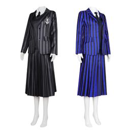 Woensdag addams Family Cosplay Costume Schoolmeisje Schoolmeisje Never More College School Uniform volwassen kinderen voor Halloween Role Play Party