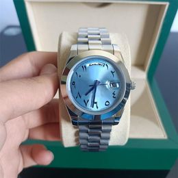 Semana reloj para hombre árabe azul cerámica 40 mm esfera automática 904L acero inoxidable calendario automático espejo de zafiro clásico luminoso wat240w