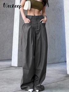 Weekeep pantalones cargo grises moda coreana con cordones bolsillo de tiro bajo pantalón casual streetwear pantalones de chándal y2k pantalones estéticos 240309