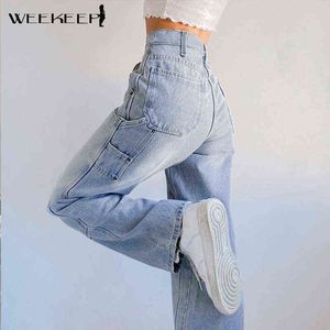 Weekeep Streetwear Taille Haute Jeans Femmes Baggy Cargo Pantalon Patchwork Denim Pantalon Droit Automne Casual Coréen Harajuku 211129