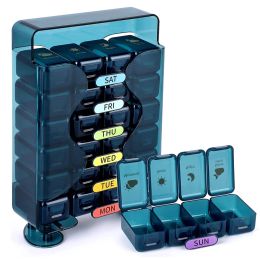 Organisateur hebdomadaire de pilules 4 fois par jour Organisateur de pilule avec tiroir conçu grand pilule Boîte de pilule de voyage Boîte de médicaments 7 jours