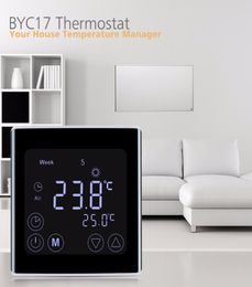 Thermostat de chauffage par le sol Programmable hebdomadaire, écran tactile LCD, régulateur de température ambiante, Thermostat blanc, dos l2250145