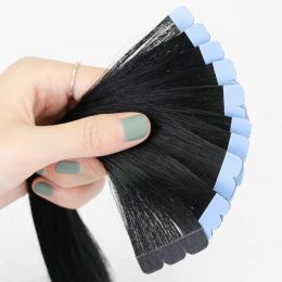 Inslag 01# Jet Black Mini Tape in Hair Extensions Human Hair Natural Hair Extentions Blonde 3x0.8cm Tape Ins 10PCS/Pack Lichte stijl