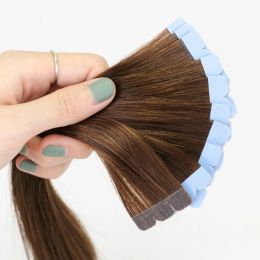 Inslag 04# donkerbruine mini -tape in haarextensies menselijk haar Natuurlijke haarbreidingen 3x0.8cm tape inslagtape ins 10 stcs/pack Volume toevoegen volume