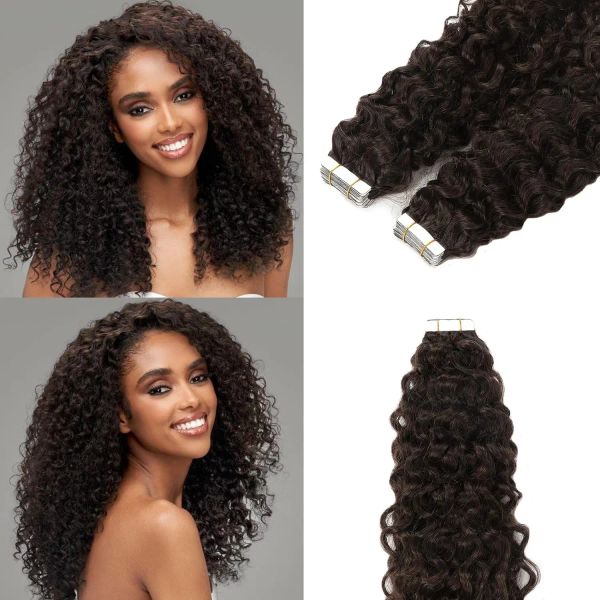 Tapado de curly afro de trama de trama rizada en extensión de cabello humano 26 pulgadas de piel sin costura cinta de trama inspt 50g 20pcs color negro #1b 3c 4a tipo