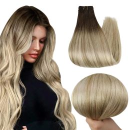 Trame pleine brillance cheveux paquets 100% Extensions de trame de cheveux humains couleur Blonde ombrée 100g coudre dans une peau soyeuse droite Remy Double trame