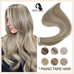 Trame complète Full Shine in Hair Extensions Human Highlight Couleur de piano 40pcs 100g 100% Machine Remy Glue invisible en peau