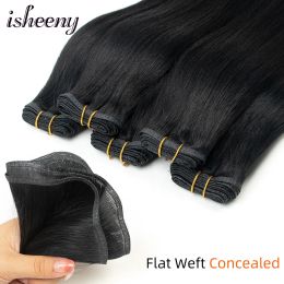 Extensions de cheveux humains à trame plate Isheeny 20 pouces tissage de cheveux humains noirs cachés 50g paquets droits pas de cheveux courts sur la trame