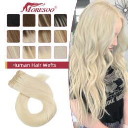 Trame Moresoo cheveux humains paquets coudre dans les Extensions de cheveux 100% vrais cheveux humains naturel droit Remy 100 g/ensemble Invisible trame tissage