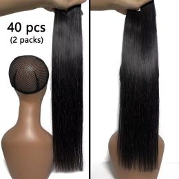 Trame naturel de ruban noir naturel dans les extensions de cheveux humains Extension de cheveux naturels droite 1426 pouces # 1B 100% REMY Cheveux humains pour femme
