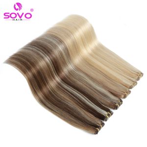 Trame SOVO cheveux humains trame point culminant indien Machine Remy naturel blond tissage droit 100g paquets coudre dans les extensions de trames pour salon