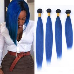 Trames # 1B Bleu Ombre Droite Bundles de Cheveux Humains Noir et Bleu Foncé Ombre Brésilienne Vierge Cheveux Tisse Deux Tons de Cheveux Humains Trame Extensi
