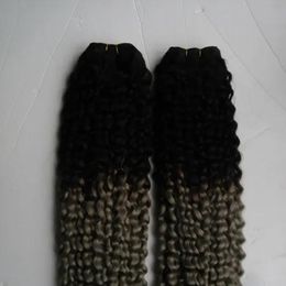 Inslagen 200G 2 STUKS 1B/Grijs Ombre Menselijk Haar Weave Bundel Braziliaanse Kinky Krullend 2 Bundel Uitbreiding