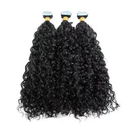 Tramas 4B / 4C Cinta en extensiones de cabello humano Máquina Remy Brasileño Rizado Piel natural Cinta de trama en adhesivo Invisible 80 piezas Platino JYZ