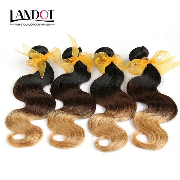 Tramas 4 Unids / lote 830 Pulgadas Tres 3 Tonos Ombre Malasia Onda Del Cuerpo Extensiones de Cabello Humano Trama Color 1B427 # Ombre Malasia Virgin Hair Wea