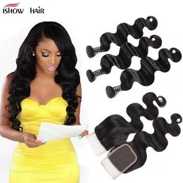 Trames 8A Brésilienne Vierge Cheveux Humains 3Bundles Avec 4 * 4 Fermeture Pas Cher En Gros Brésilien Péruvien Indien MalaisienBody Wave Extensions de Cheveux