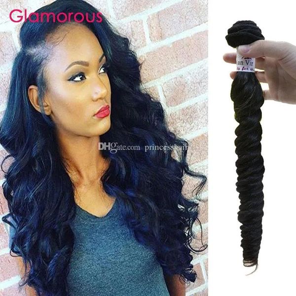 Trames Glamour Indien Cheveux Bundles 3Pcs / Lot Cheveux Humains Weave Italien Vague Brésilienne Malaisienne Péruvienne Ondulée Extensions de Cheveux pour noir w