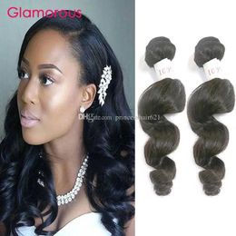 Trames glamour non transformés cheveux humains 2 faisceaux malaisiens vague lâche cheveux vierges couleur naturelle pleine cuticule extensions de trame de cheveux humains