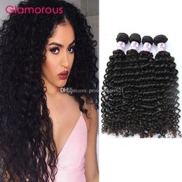 Trames Glamour Vierge Cheveux Brésiliens Tisse Pleine Cuticule Remy Cheveux Humains Vague Profonde Bouclés Péruvienne Indien Malaisien Cheveux 4 Bundles