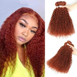 Inslagen Kinky Krullend Menselijk Haar Bundels 350 Oranje Gember Gekleurde Menselijk Haar Weave Bundels Braziliaanse Remy Hair Extensions 1/3/4 Bundels