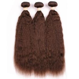 Tramas Paquetes de tejido de cabello humano recto rizado malasio marrón medio # 4 Paquetes de cabello humano Yaki marrón chocolate grueso Ofertas 3 piezas Doble