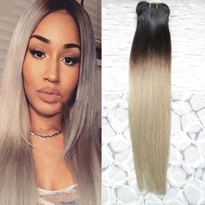 Trames de cheveux humains brésiliens lisses ombrés 1B/gris, tissage en lot de couleur grise, double trame, 1 pièce seulement