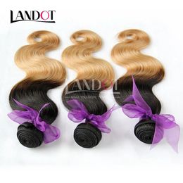 Inslagen Ombre Indian Body Wave Maagdelijk Human Hair Extensions Tweekleurig 1B/27 # Honingblond Ombre Indian Body Golvend Remy Menselijk haar weeft 3Bu