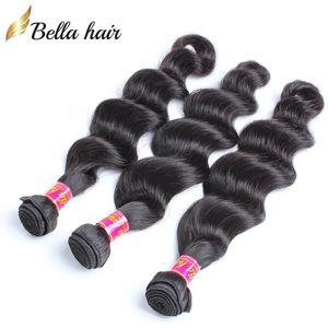 Tramas Extensiones de tejido de trama de cabello humano virgen peruano Paquetes de cabello virgen de color natural Onda profunda suelta 3PCS Bellahair a granel al por mayor