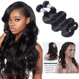 Trames pré-cueillies complètes 360 frontales + 2 faisceaux de cheveux vierges brésiliens avec fermeture 360 frontale avec faisceaux de cheveux vierges Bodywave