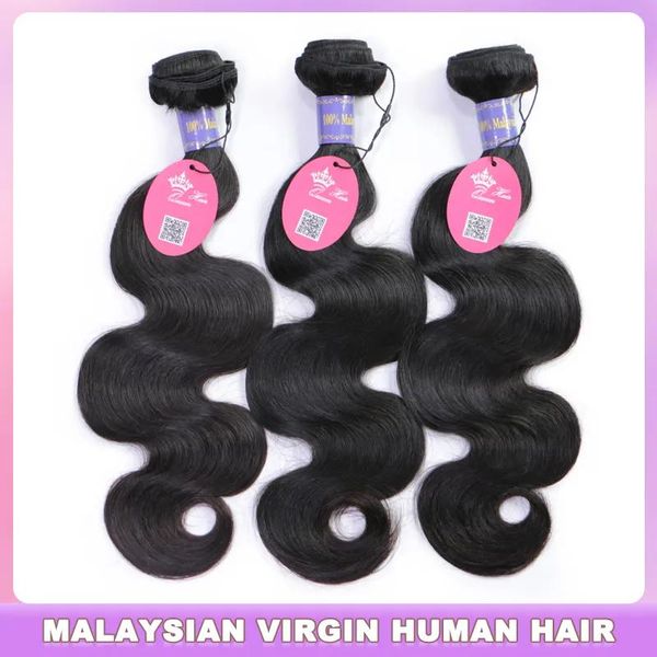 Trames Queen Hair Products Malaisiens Virgin Human Raw Hair Bundles Weave 08inch à 28inch 100% extensions de cheveux humains vague de corps Shipp gratuit