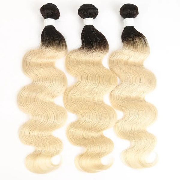 Trames T1b 613 ombre blonde cheveux bundle 8inch30inch racines foncées avec 613 vague de corps cheveux armure brésilienne remy cheveux humains