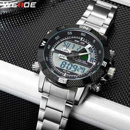 WEIDE affichage numérique hommes heures de Sport de luxe affaires militaire bracelet en acier inoxydable montre-bracelet à Quartz horloge Relogio Masculino247q