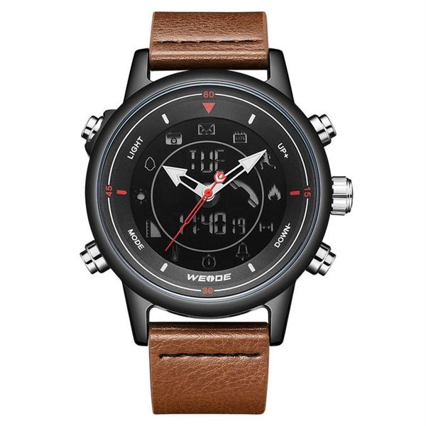 Reloj inteligente WEIDE con correa de cuero Digital y Bluetooth, reloj de pulsera resistente al agua hasta 5atm para hombre, reloj de pulsera informal con alarma, reloj Masculino 308g