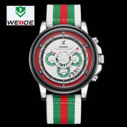 Weide Luxury Men Watch Band European Nylon Band 3 Eyes Water Men de alto grado Mira Relogio Masculino Sports Digital Numeral Date Watch 347E