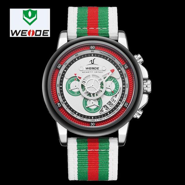 Reloj de lujo WEIDE para hombre, banda de nailon europea, 3 ojos, reloj de agua de alta calidad para hombre, reloj Masculino deportivo, número Digital, fecha, reloj 221P