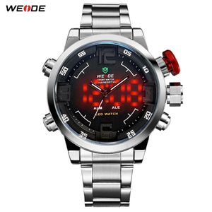 WEIDE, pulsera con caja de metal plateado de lujo, cinturón para hombre, reloj informal de cuarzo con números digitales led y alarma Dual, reloj informal Masculino2898