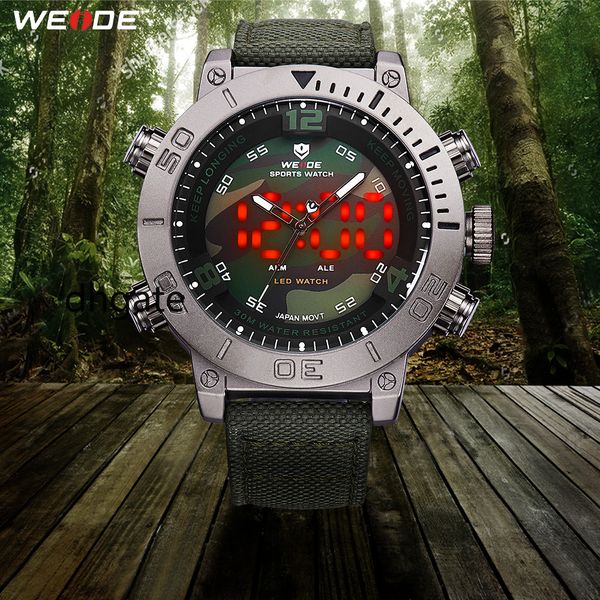 WEIDE homme marque de luxe décontracté Quartz mouvement horloge led numérique analogique bracelet en Nylon Camouflage cadran montre-bracelet Relogio