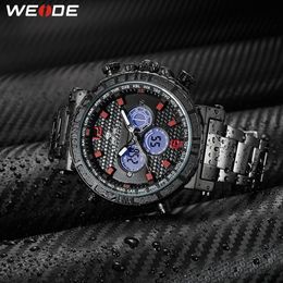 WEIDE для мужчин бизнес-будильник хронограф цифровой аналоговый металлический корпус ремень ремешок браслет кварцевые наручные часы Relogio Masculino318K