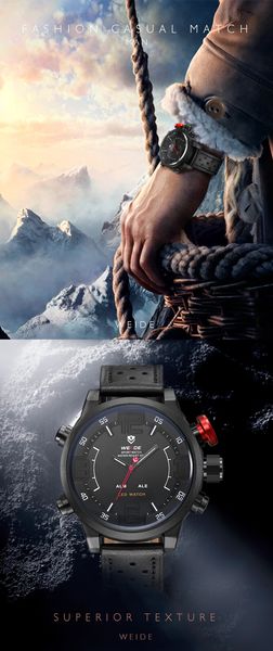 cwp 2021 Relojes Weide Número de moda informal para hombres Pantalla digital Cuarzo Zona horaria múltiple Fecha automática Alarma Correa de cuero Relojes de pulsera