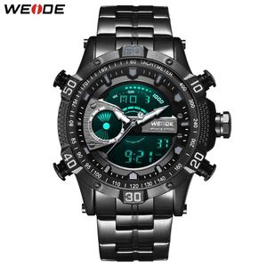 WEIDE Heren Militaire Chronograaf Alarm Automatische Datum Klok Zwart Metalen Kast Riem Armband Sport Model Relogio Watches244Z